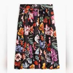 J. Crew Black Floral Pleated A-Line Skirt Sz 0